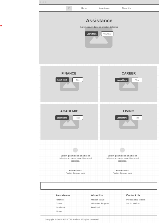 assistance page wireframe